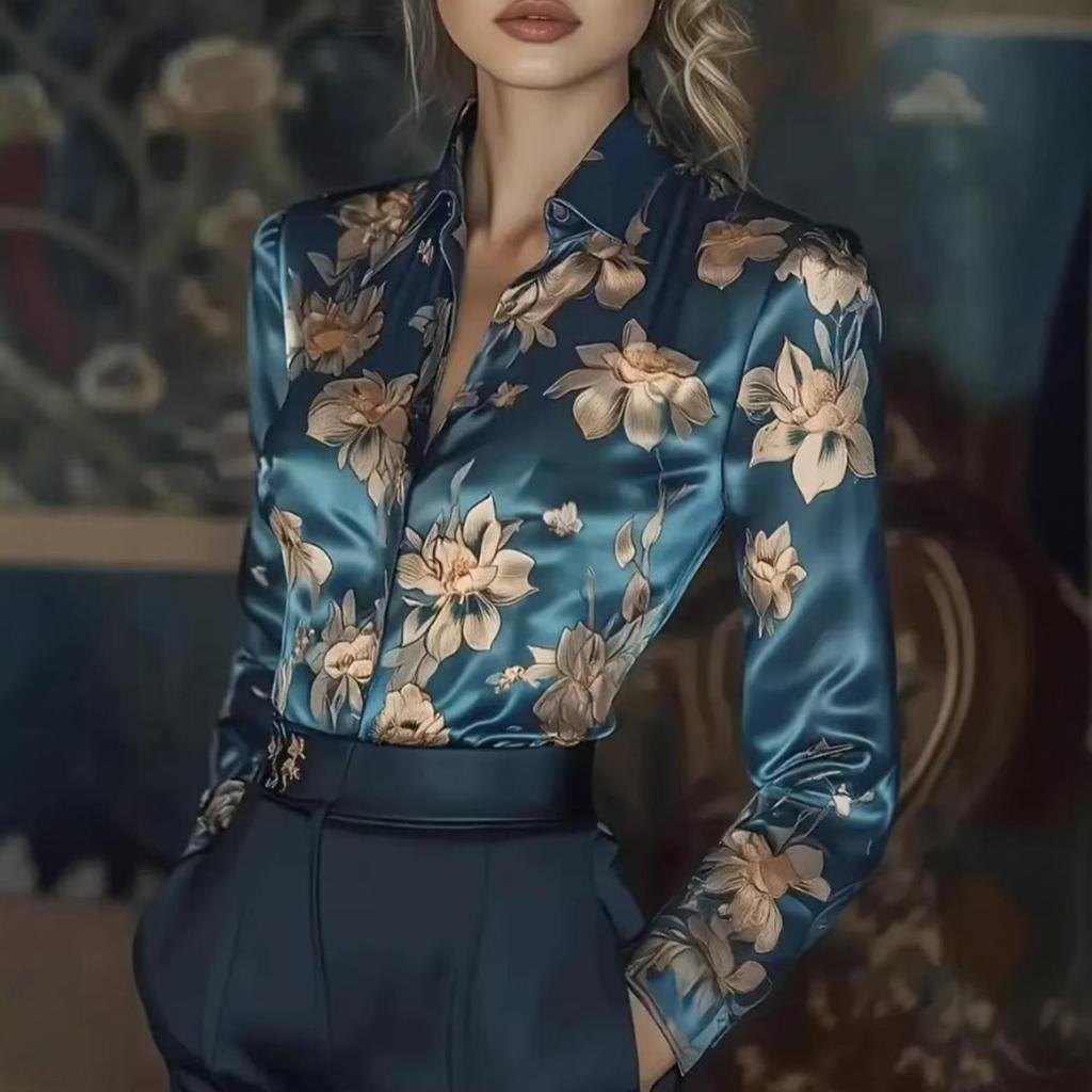 Женская европейская и американская цветочная рубашка с длинным рукавом в французском стиле 2026