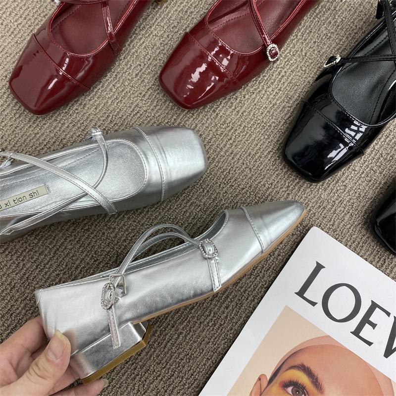 Women's Pumps Vintage Mary Jane Shoes Soft Lightweight Womens Ballet Shoes Mid Heeled Shallow Mouth Shoes for Women Summer New