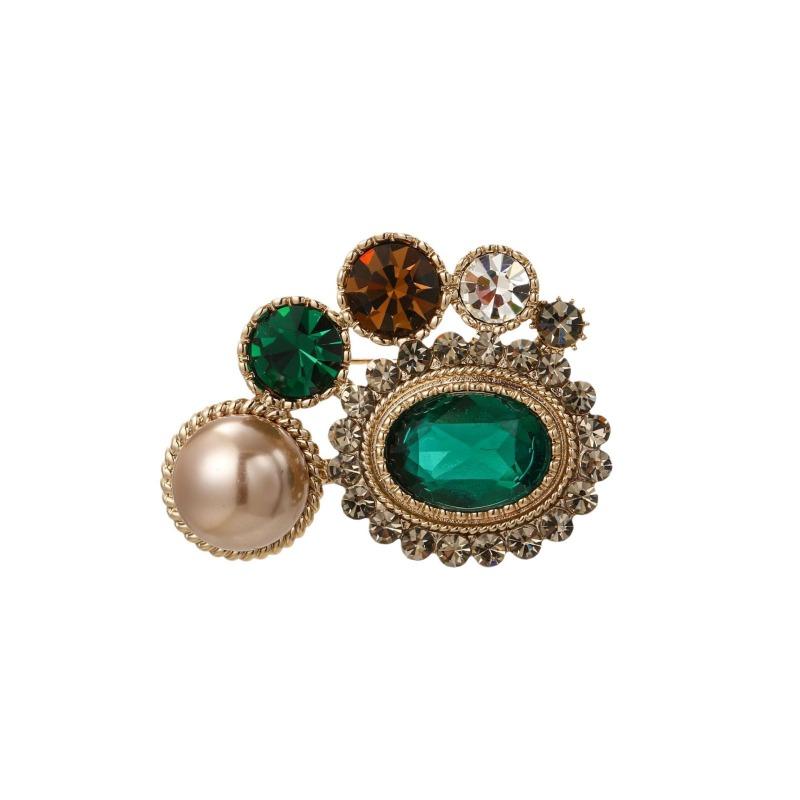 Персонализированная изумрудная овальная брошь, Высококлассный женственный шарм, Ретро жемчужная брошь, Нишевая брошь с чувством дизайна