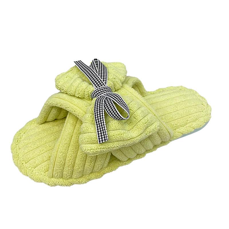 2024 Winter Women's Indoor Casual Slippers Bow Fluffy Shoes Cross Design Slippers Ladies Soft Warm Plush Slippers