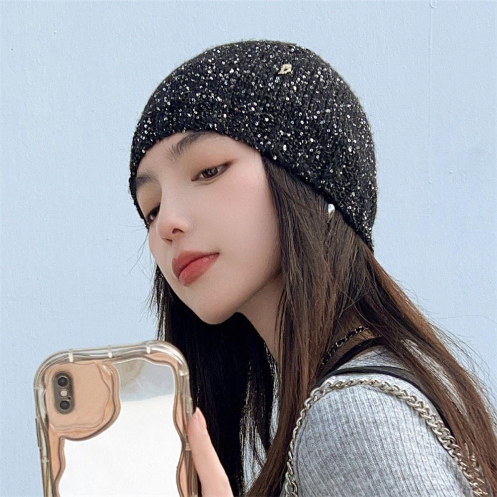 Warm Cap Sequin Knitted Hat Bow Knit Cap Casual Bowknot Beanies Hat  Autumn