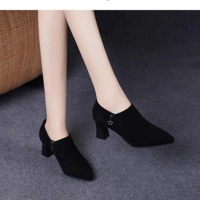 Женская обувь 2024 Горячая распродажа Боковая молния Женские туфли на высоком каблуке Модные офисные и карьерные туфли Женские туфли-лодочки с острым носком и массивным каблуком Женские