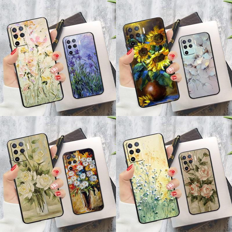 Чехол-картина маслом с цветами для Oppo A15 A16 A17 A52 A72 A76 A96 A74 A94 A53 A54S A57S A58 A78 A98 A77