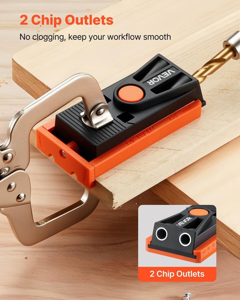 Pocket Hole Jig Kit, 12.7 to 38.1 mm Adjustable, Mini Jig Pocket Hole System with Step Drill, Hex Wrench, Drill Stop Ring, Square Drive Bit, and