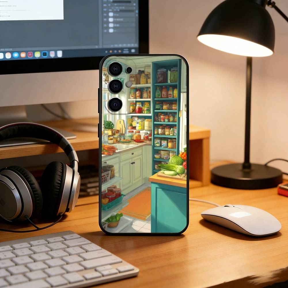 Милый аниме-кухонный узор Чехол для телефона Для Samsung S25,S24,S21,S22,S23,S30,Ultra,S20,Plus,Fe,Lite,Note,10,Черный чехол
