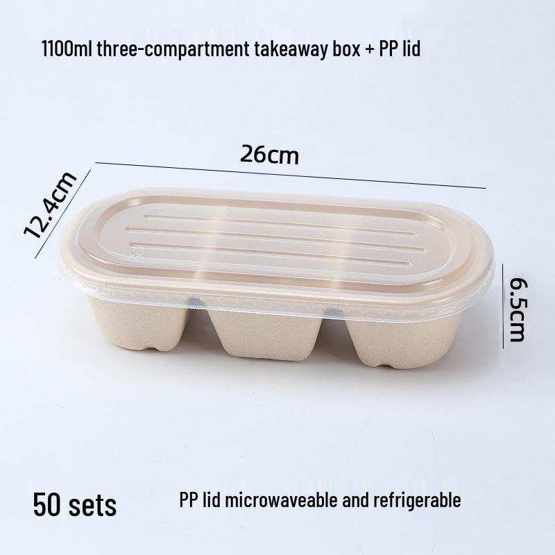 Eco-friendly Three-Compartment Disposable Bento Box – Microwaveable Paper Lunch Container for Salads and Light Meals