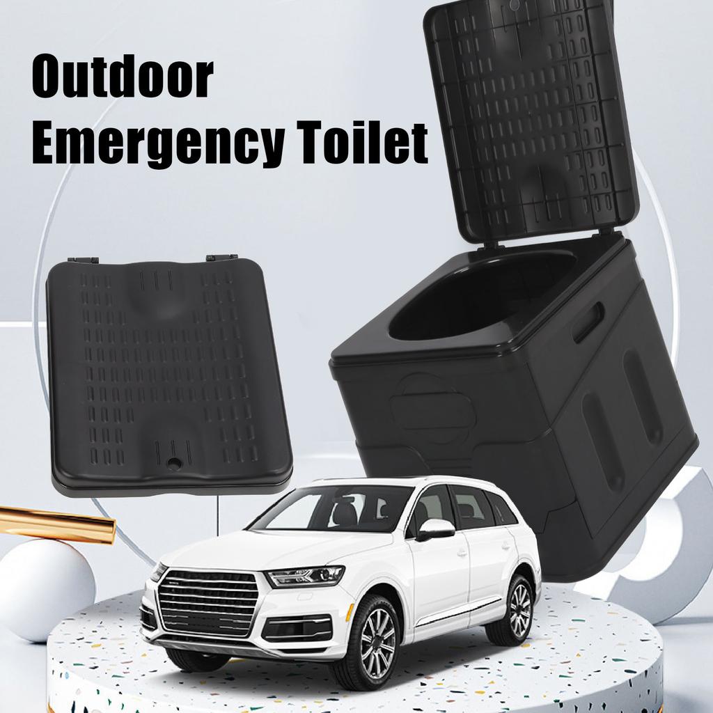 Travel Foldable Toilet with Lid Strong Load Bearing Multifunctional Foldable Car Travel Toilet for Camping Hiking Black