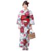 Brilliant Piece Yukata White with Black Stripes and Red and White and Geta "Wa Nadeshiko" Women's Set Nadeshiko. 3-Piece Set Yukata, Obi,