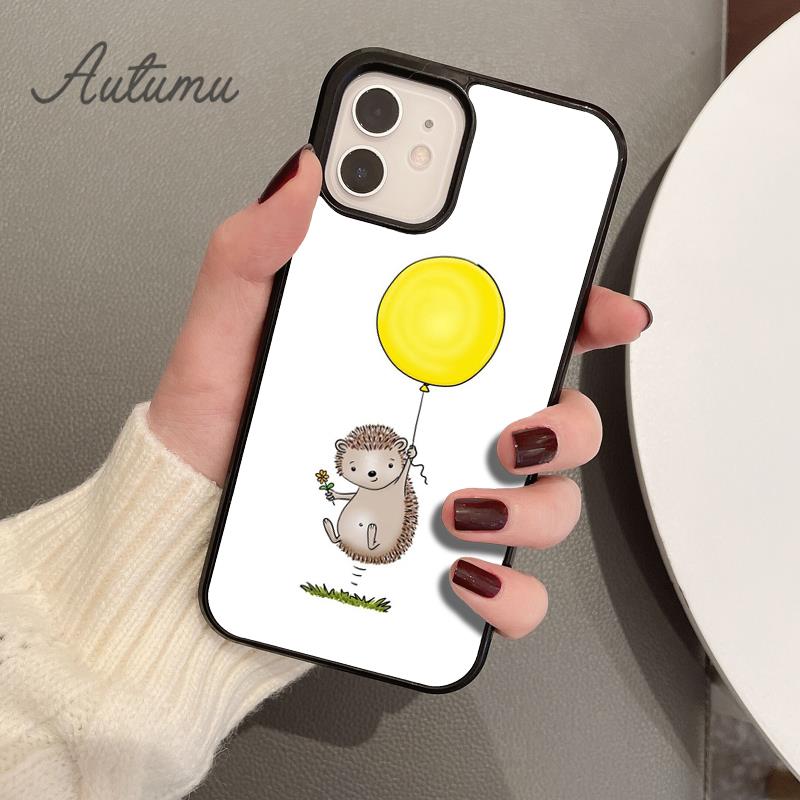 Hedgehog and Balloon Phone Case for iPhone 17 Air 15 16 16e 11 12 13 14 Pro Max Plus coque Fundas Shell