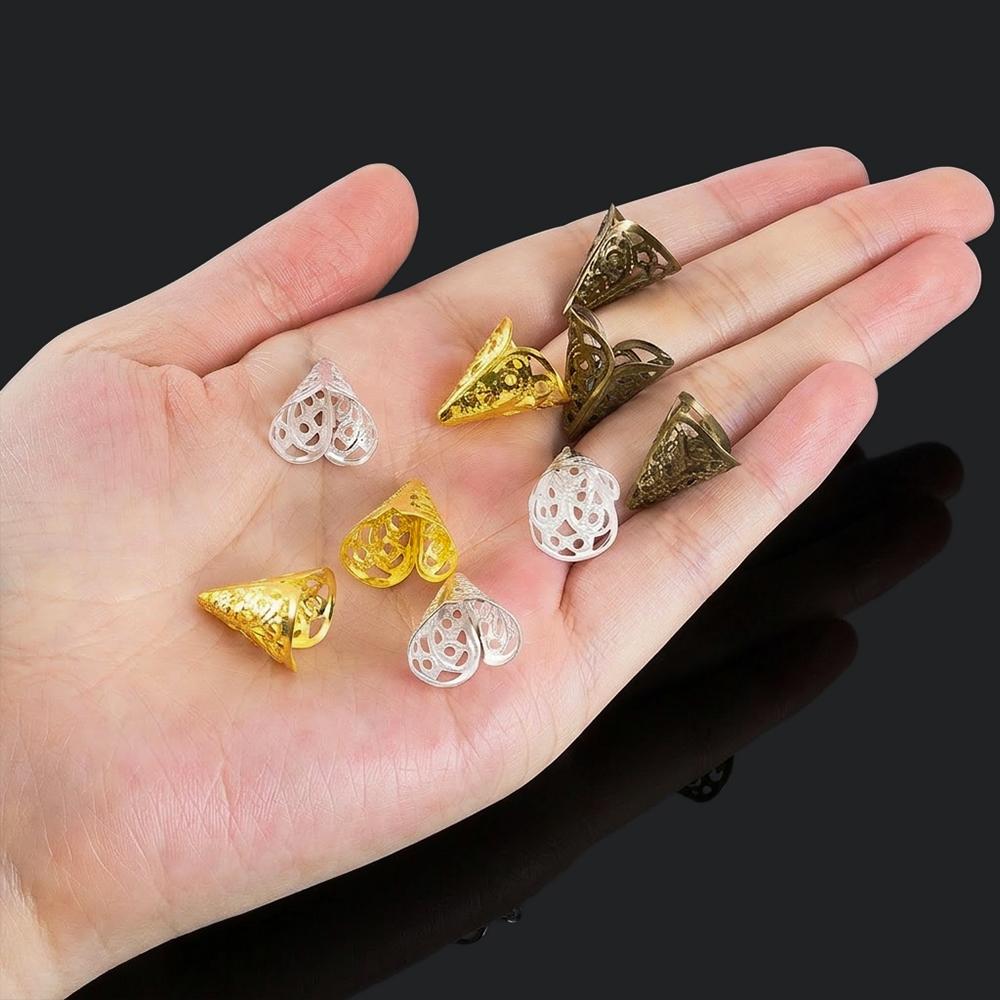20pcs 50pcs 100pcs Metal Two-leaf Speaker Retro Flower Tray Bead Caps Hat Headgear Out Parts for DIY Jewelry Making Accessories