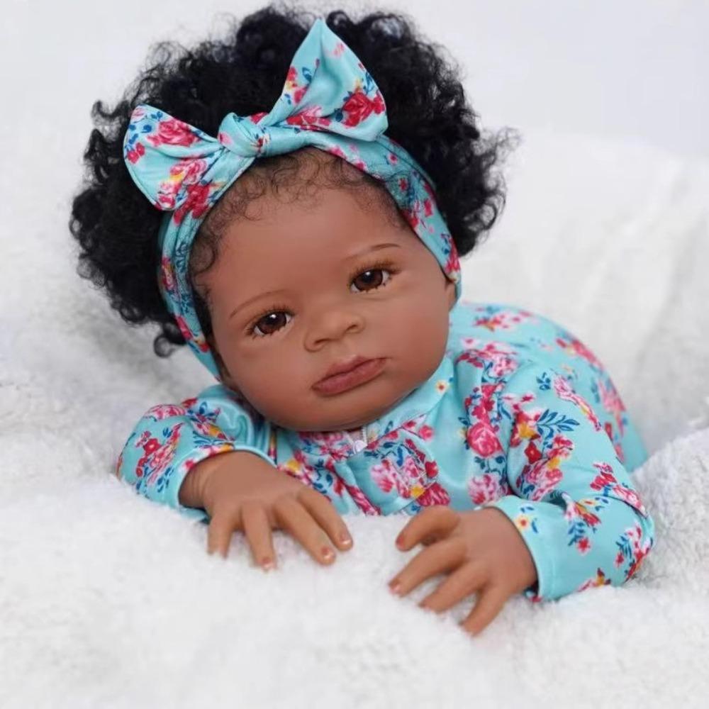 19-дюймовая мягкая тканевая кукла-реборн Лэнни, африканская американская темнокожая кукла-новорожденный, реалистичная, с имплантированными руками, вьющимися волосами, куклы-реборн для детей, игрушка