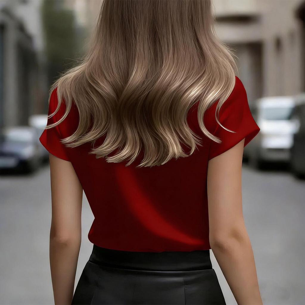 Модная женская атласная рубашка с драпировкой, французский стиль, короткий рукав, 2025