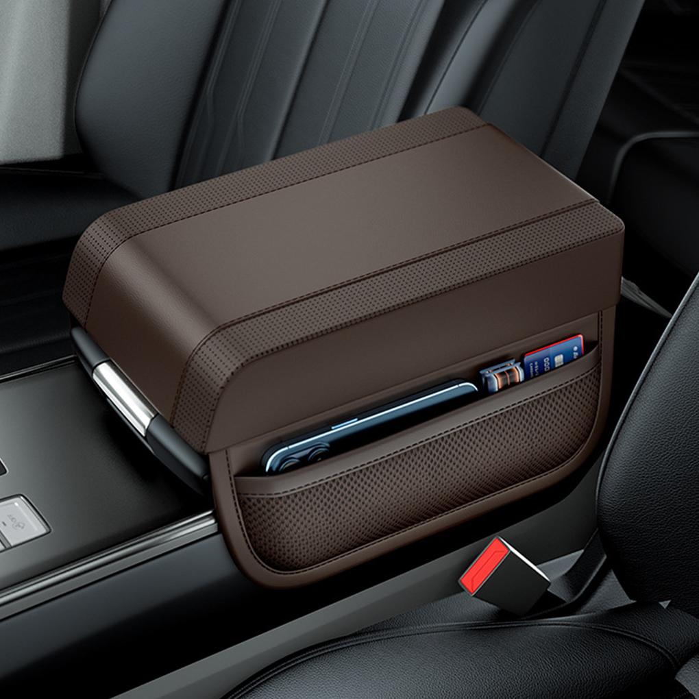 Car Armrest Box Height Pad Universal Leather Armrest Cushion with Pocket Storage Bag Memory Cotton Elbow Support Armrest Storage