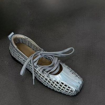 Мода 2025 Новые сетчатые сандалии-балетки Женские туфли Мэри Джейн с квадратным носком Полые лоферы Летние неглубокие повседневные кроссовки