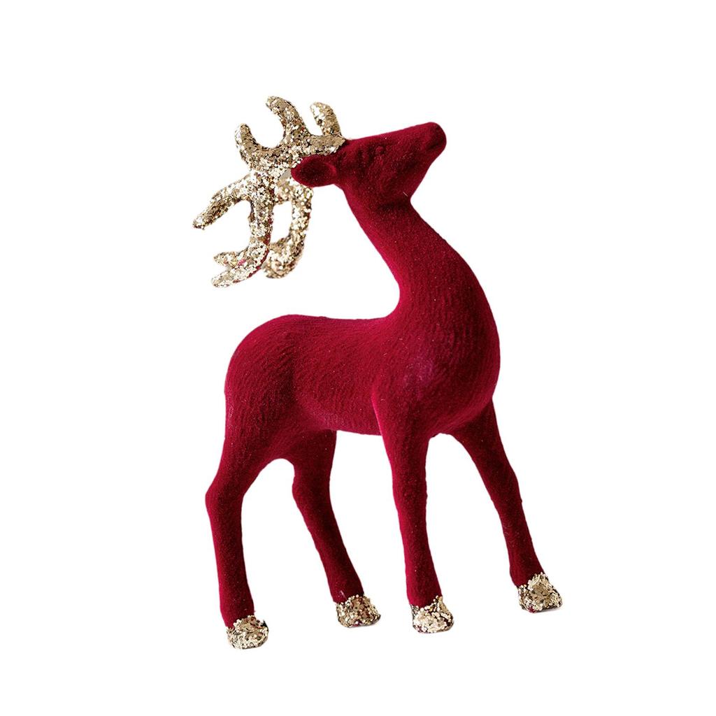 Reindeer Statues Christmas Ornaments Flock Plastic Deer Figurines Table Centerpiece for Home Decoration Ornaments Christmas