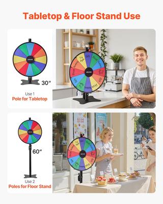 610 Mm Spinning Prize Wheel, 12 Slots Spinning Wheel with Stand, Adjustable Height Win Fortune Roulette with a Dry Erase and 2 Markers, 6 Colors, Easy