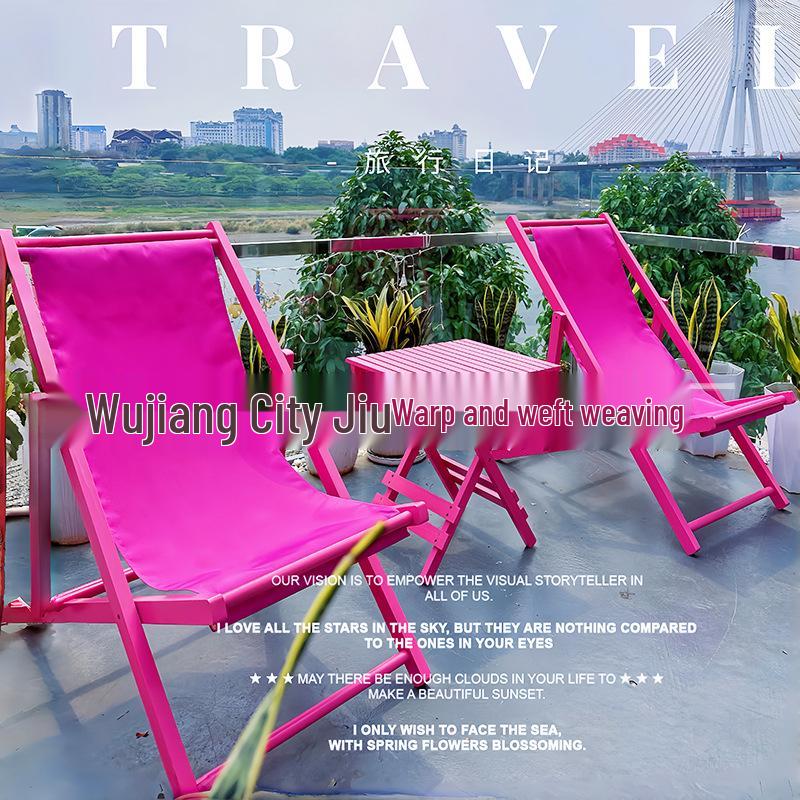 Pink Wooden Outdoor Lounge Chair for Beach, Balcony, Camping, and Garden