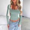 Women's Y2K Slim and Skinny Solid Colour U Neck Long Sleeve Top