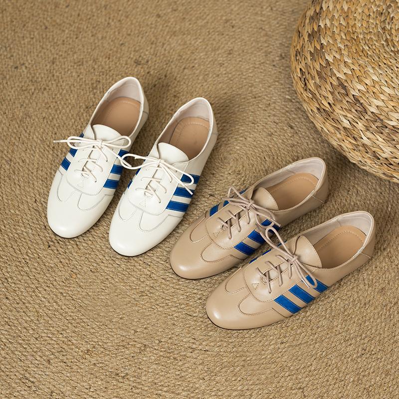 Модная женская новая кожаная коровья весна и осень на шнуровке низкий каблук оверсайз удобная повседневная круглый носок спортивная одинарная обувь