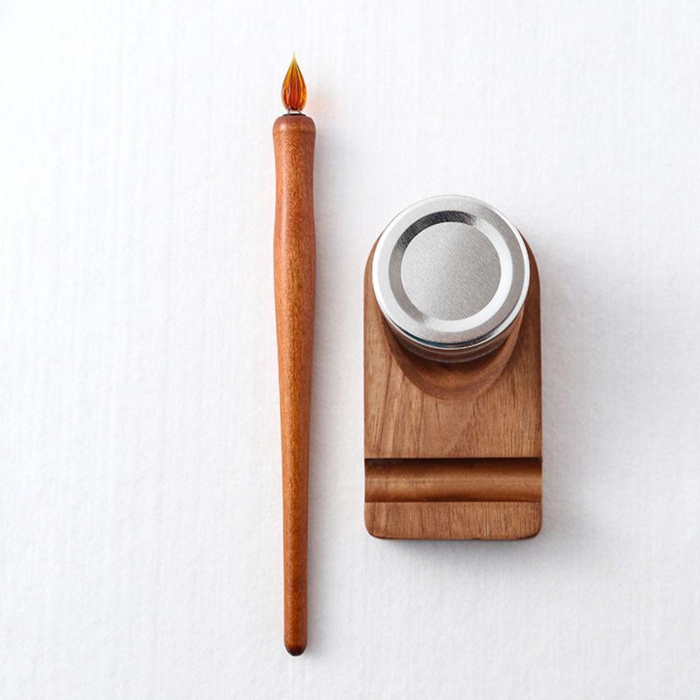 Wooden Pole Glass Pen Line Pen Calligraphy Dip Pen Ink Holder Stationery Sealed Container Dipping Pen Storage Rack Tools