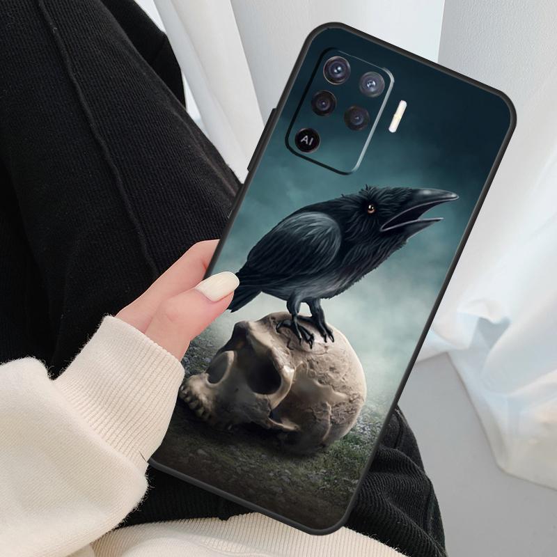 Чехол-череп с вороном для OPPO A15 A16 A1K A54 A74 A94 A52 A72 A83 A91 A93 A53S A5 A9 A31 A53 2020