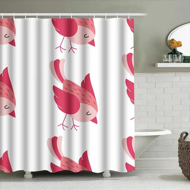 Charming Pink Bird Shower Curtain Easy Installation for Bathroom Decoration