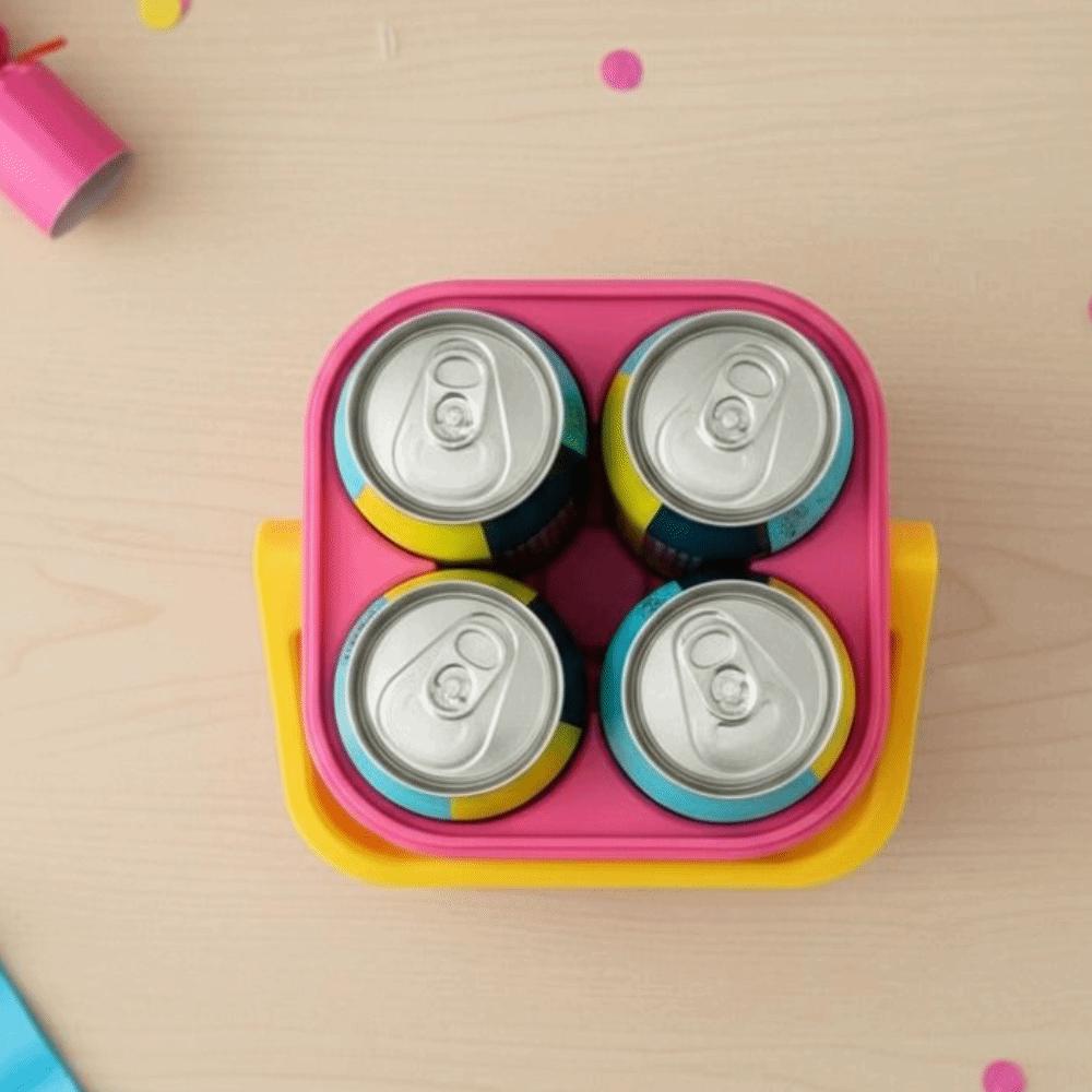 Square Travel Insulated Cooler Case 4-Can Thermal Drink Box Portable Drink Freezer Outdoor