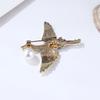 Брошь в китайском стиле с журавлем, винтажная, с жемчугом, металлическая, булавка, корсаж, аксессуары для одежды, женская, долговечный цвет, изысканная, гипоаллергенная брошь, подарок для лучшей подруги