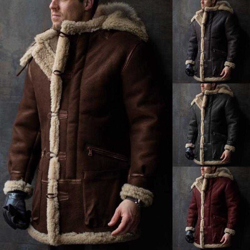 Men's Jacket Long Style Flight Jacket Double Collar Leather Jacket Sheepskin Aviator Fur Coat