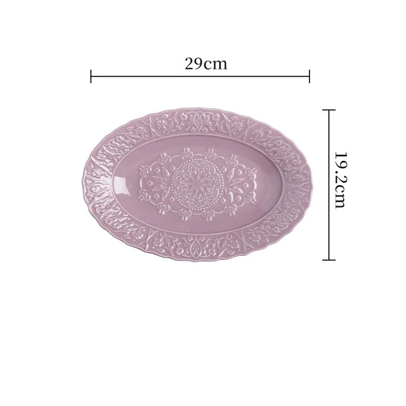 Высококачественные керамические тарелки во французском стиле, модные рельефные фиолетовые обеденные тарелки, бытовые суповые миски, миска для лапши рамен, посуда, столовые приборы