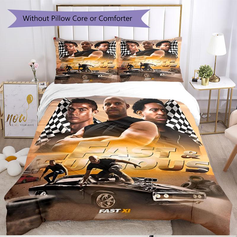 3pcs Duvet Cover Set (1*Duvet Cover + 2*Pillowcase, Without Core), Fast & Furious Print Soft All‑Season Bedding Set, Home Bedroom Decor Gift