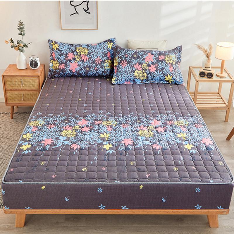 Thicken Quilted Bedspread Elastic Sheets Cotton Soft Bedding Sheet Mattress Cover Non-slip Sheet Dust Cover Fitted Sheet Mattress Topper