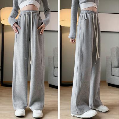 Серые спортивные штаны для женщин Весенне-осенние тонкие с высокой талией Свободного кроя Узкие Прямые Повседневные спортивные штаны для женщин Широкие брюки-бананы
