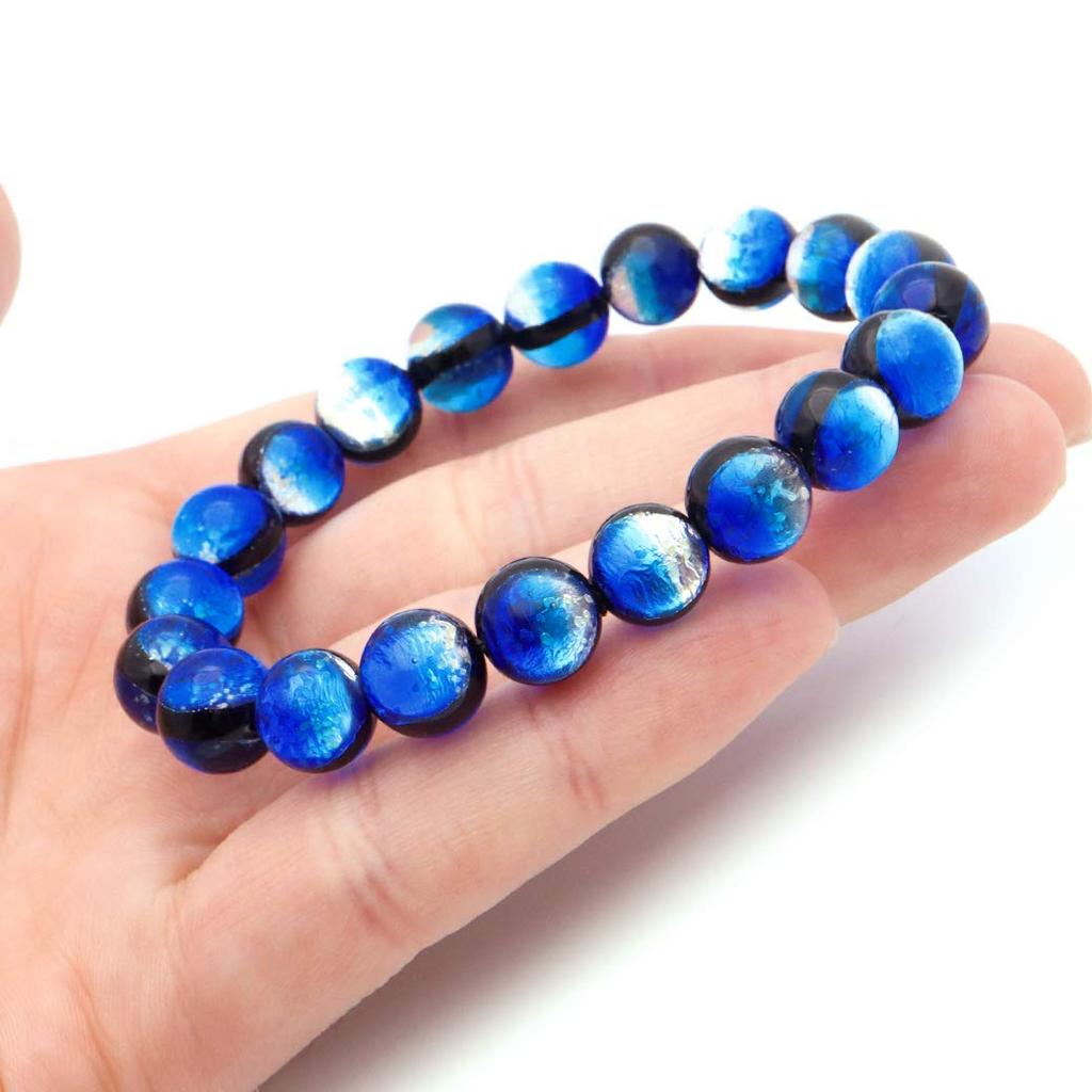[GOLD STONE] Yonaguni Blue Firefly Glass 10mm Glowing Bracelet from Yonaguni Island, Okinawa, Inner Diameter: Approx. 16.5cm