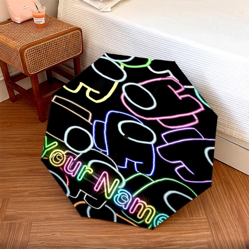 1 PC Automatic Folding Umbrella - Among Us Custom Name Pattern, Portable & Foldable Design with 8 Ribs, Christmas Birthday Gifts