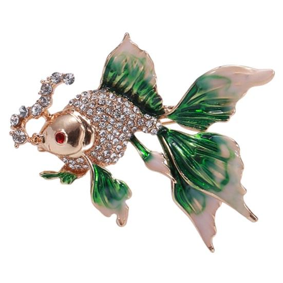Брошь «Золотая рыбка» Декор со стразами Градиент контрастного цвета Реалистичная форма рыбы 3D Цветная нержавеющая сталь Роскошь