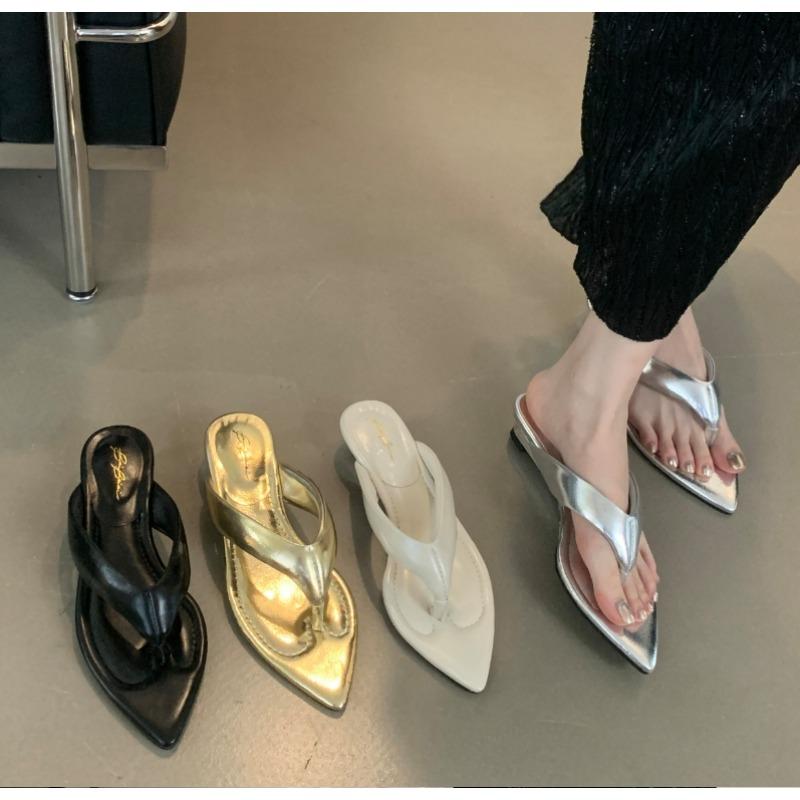 Новая Мода Высота Каблука Лаконичные Шлепанцы с Заостренным Носком Летний Странный Стиль Клиновидный Каблук Женская Обувь Босоножки