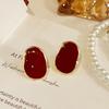 New Trend Wine Red Enamel Women's Stud Earrings Geometric Statement Female Small Earrings Unique Design Unusual Earrings