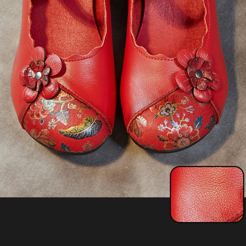 Johnature Женская обувь из натуральной кожи с принтом в этническом стиле, туфли-лодочки в стиле ретро с круглым носком, на толстом каблуке и на мягкой подошве