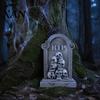 Outdoor Festive Scene Accessory Halloween Skull Tombstone, Stone Look Retro Gothic Resin Creepy Haunted House Horror Decor Crow Gravestone Ornament