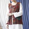 Johnature Women Vintage Plaid Vests O-Neck Button Autumn Patchwork Pockets Women Chinese Style Vests