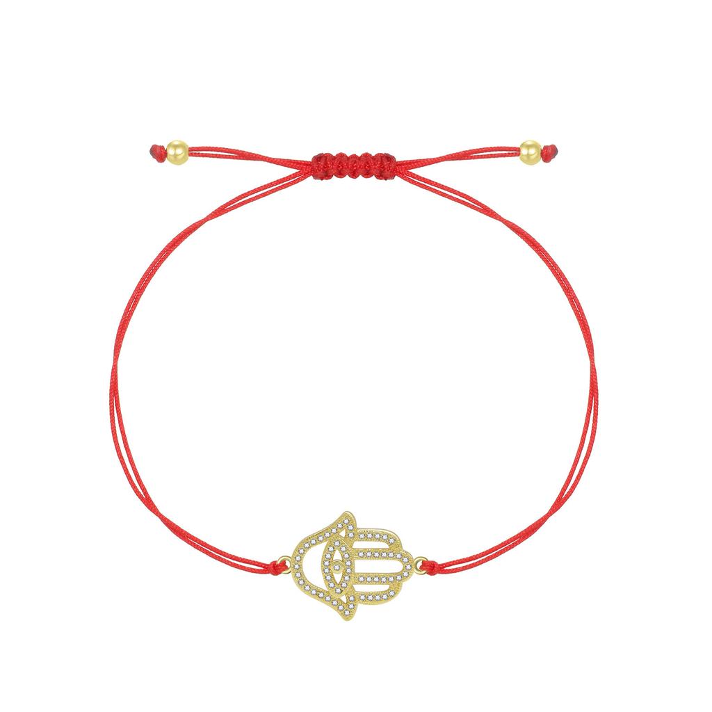 Хорошее качество Хамса браслет с подвесками на руку для женщин, новая мода, кубические циркониевые камни, позолоченная медь, красная нить, ювелирные изделия