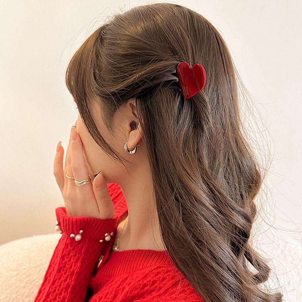 Side Clip Love Heart Hair Claw Y2K Hair Grab Clip Temperament Acetate Hair Clips Party