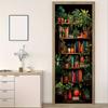 3D Door Decoration Stickers Green Bookshelf  Landscape Lines Flowers Wallpaper For Living Room Home Decor Bedroom Art Decals