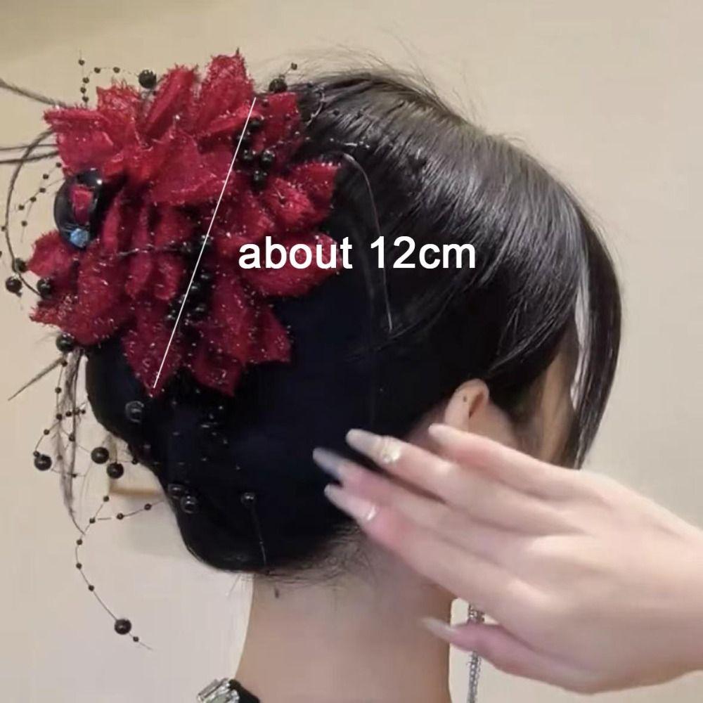 Peony Flower Grasping Clip Tassel Shark Clip Fashion Bow Hairgrips Women