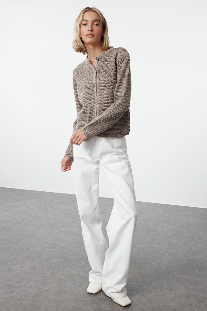 Женский элегантный кардиган из норки с круглым вырезом, трикотажный кардиган