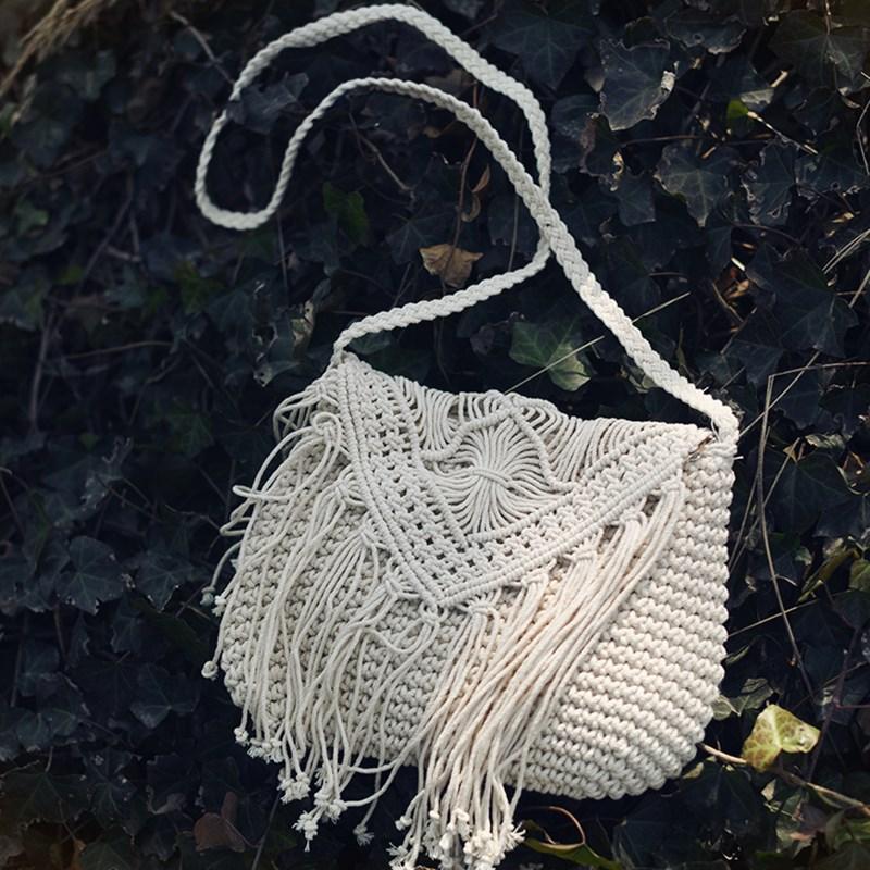 Fashion Cotton Woven Hollow Shoulder Crossbdoy Bags Female Summer Beach Bag Travel Small Tassel Handbag