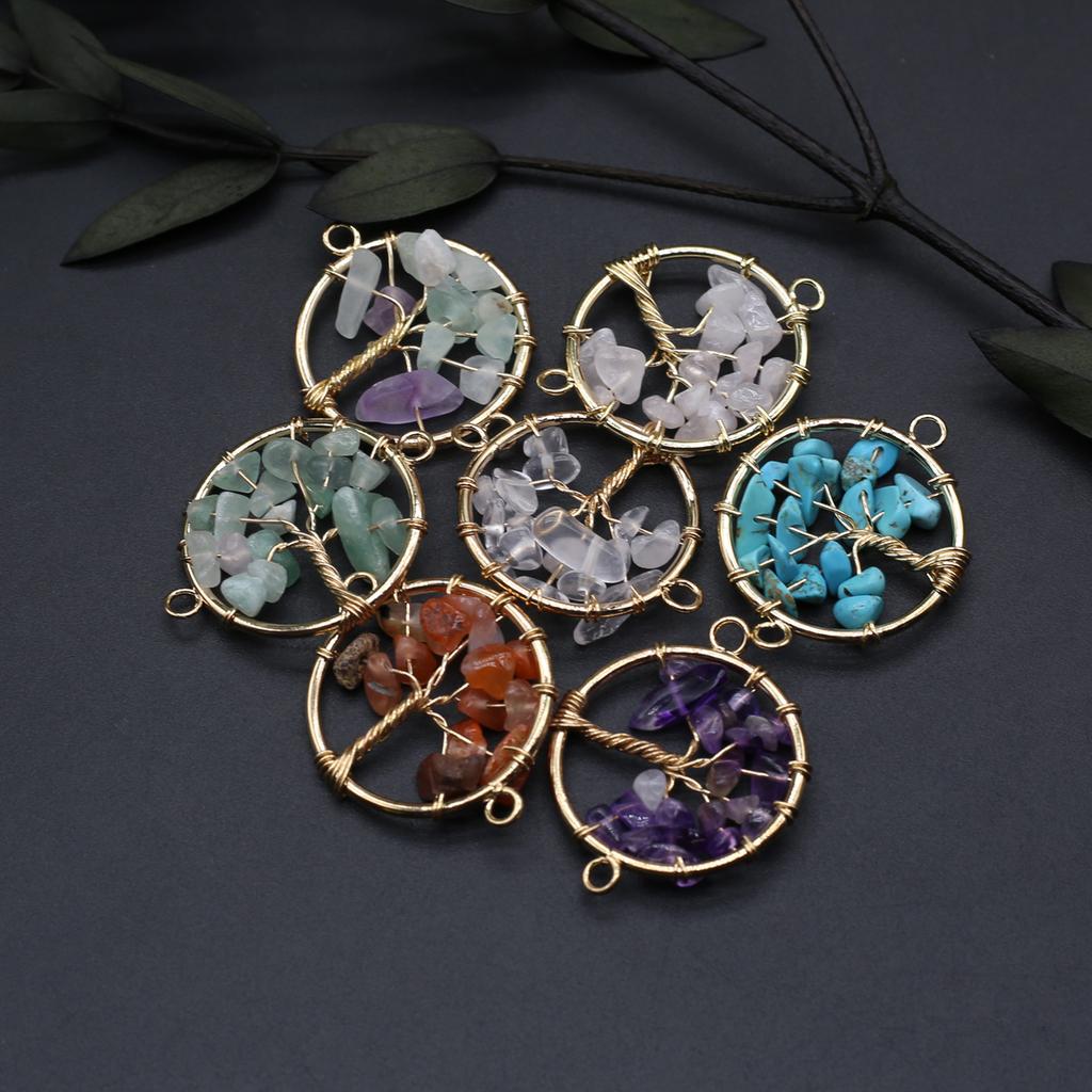 2 шт. намоточный разъем из натурального камня флюорит/аметист круглый гравийный разъем для изготовления ювелирных изделий DIY ожерелье браслет аксессуар