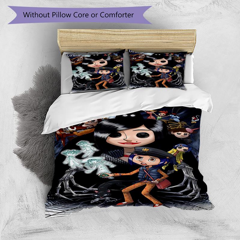 3pcs Coraline (2) Design Cover Set - HD Printed Bedding with 1 Cover and 2 Pillowcases - Perfect for Home and Dorm Decor