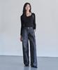 Deketeuumeon [Похожие на лен] Широкие брюки с 2 складками Dcwpt012Cpblack